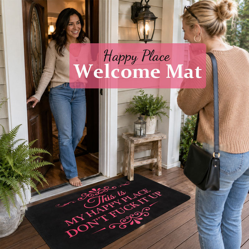 🏡 Happy Place Welcome Mat – Funny Home Entrance Rug