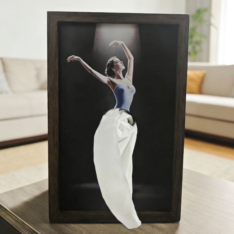 50% off – Paper bowl in solid walnut wood with ballet girl motif / Napkin holder in natural wood