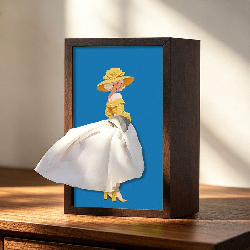 50% off – Paper bowl in solid walnut wood with ballet girl motif / Napkin holder in natural wood