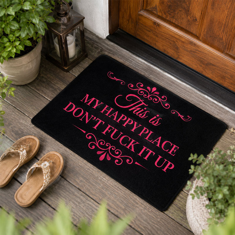🏡 Happy Place Welcome Mat – Funny Home Entrance Rug