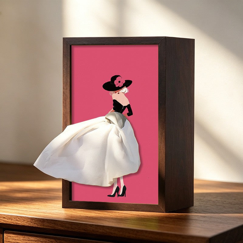 50% off – Paper bowl in solid walnut wood with ballet girl motif / Napkin holder in natural wood