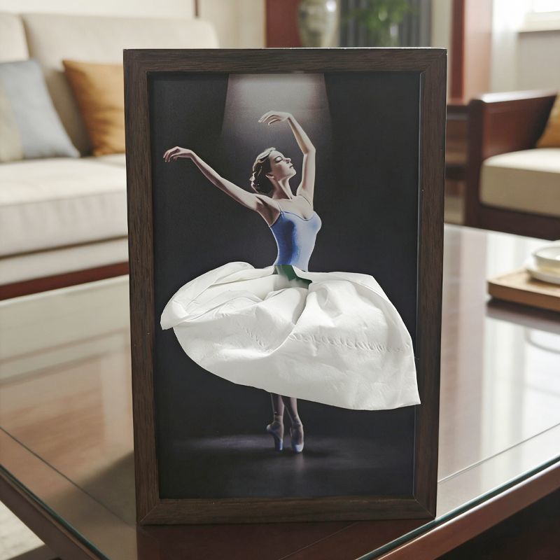 50% off – Paper bowl in solid walnut wood with ballet girl motif / Napkin holder in natural wood