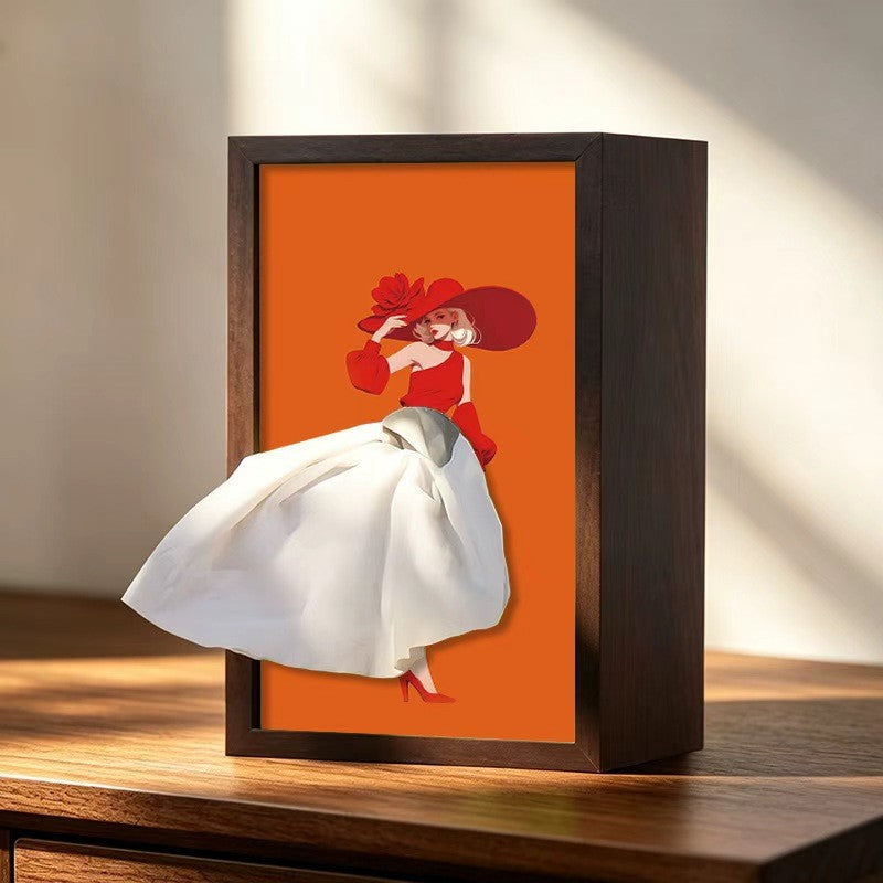 50% off – Paper bowl in solid walnut wood with ballet girl motif / Napkin holder in natural wood