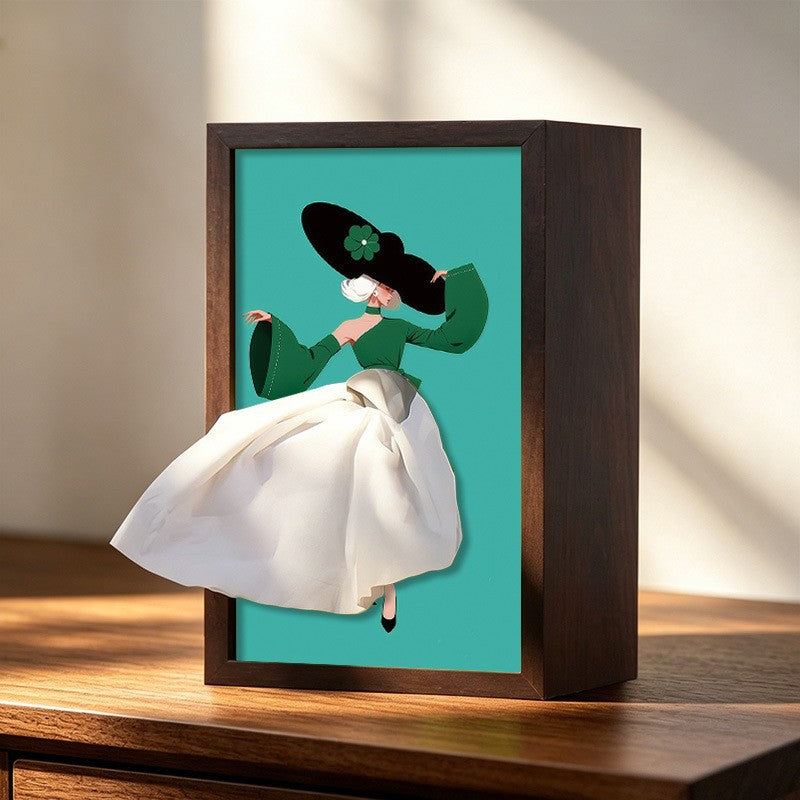 50% off – Paper bowl in solid walnut wood with ballet girl motif / Napkin holder in natural wood
